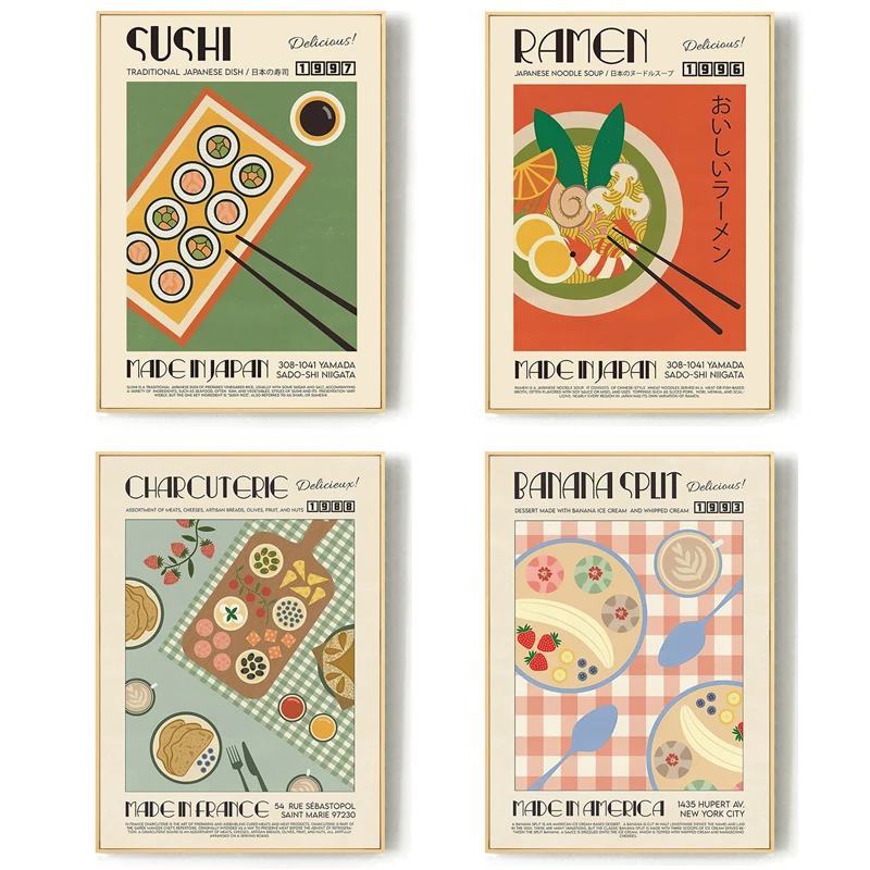 Nordic Food Dessert Poster Print Sushi Ramen Banana Cake Canvas Painting Wall Art Picture for Restaurant Aisle Table Home Decor
Nordic Food Dessert Poster Print Sushi Ramen Banana Cake Canvas Painting Wall Art Picture for Restaurant Aisle Table Home Decor