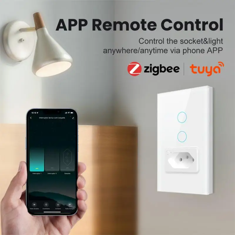 

Настенная розетка Smart Tuya Zigbee, выключатель параллельного освещения, Бразильская вилка, Бразильская розетка, 4 х2 стеклянная панель, умная, Alexa Google