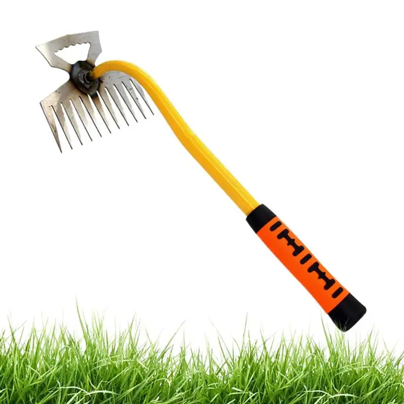 

Инструмент для прополки, ручной садовый инструмент двойного назначения из нержавеющей стали с 11 зубьями, с длинной ручкой для извлечения корней газона