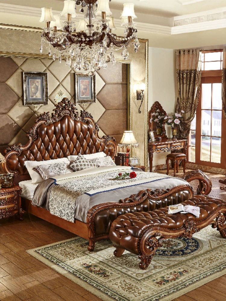 High quality European style bed double leather big bed villa luxury solid wood carving antique bedroom leather art wedding
High quality European style bed double leather big bed villa luxury solid wood carving antique bedroom leather art wedding