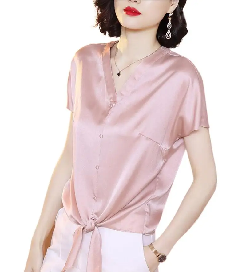 2023 New Satin Shirt Women's Silk Vintage Blouse Office Lady ice silk Tops short Sleeve lace up chiffon Shirt Female Overshirt
2023 New Satin Shirt Women's Silk Vintage Blouse Office Lady ice silk Tops short Sleeve lace up chiffon Shirt Female Overshirt