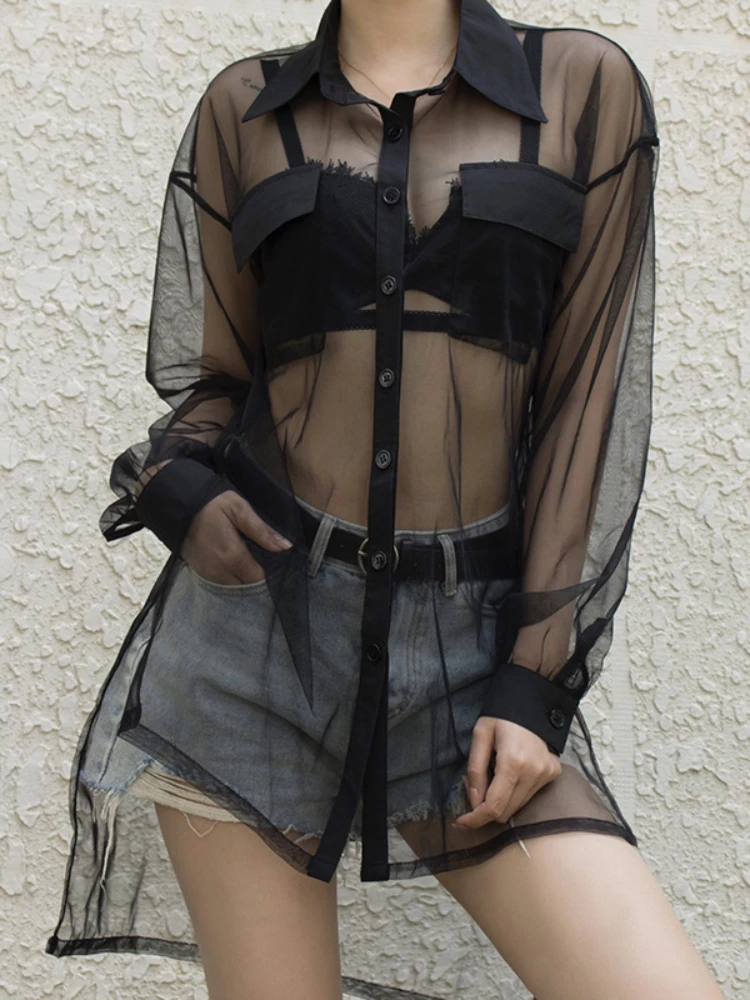 Women's Buttoned Mesh Perspective Suit Collar Long Sleeve Blouse Women Tops Long Sleeve Shirt Women Sexy Irregular Vintage Top
Women's Buttoned Mesh Perspective Suit Collar Long Sleeve Blouse Women Tops Long Sleeve Shirt Women Sexy Irregular Vintage Top