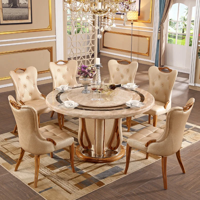 Modern simple European style marble table light luxury family hotel dining table and chair with turntable
Modern simple European style marble table light luxury family hotel dining table and chair with turntable