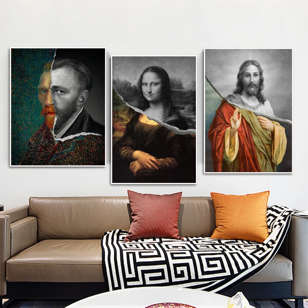 Nordic Abstraction Van Gogh And Mona Lisa And Jesus Tear Collage Art Poster Canvas Painting Modern Home Decor Pictures Frameless 
Nordic Abstraction Van Gogh And Mona Lisa And Jesus Tear Collage Art Poster Canvas Painting Modern Home Decor Pictures Frameless