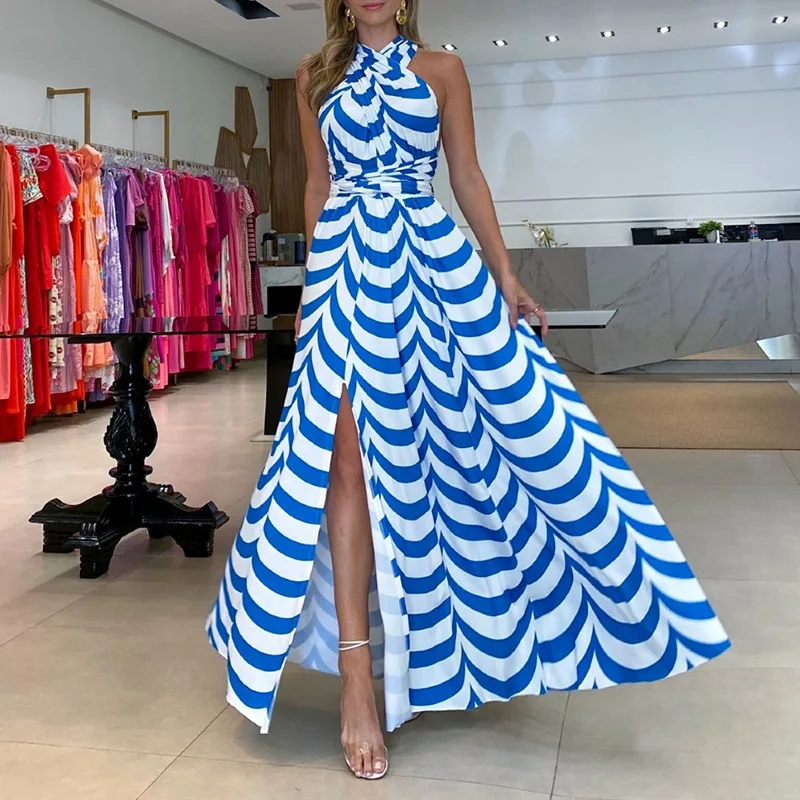 Sexy Women Halter Print Maxi Dress Summer Fashion Off Shoulder Sleeveless Split A-line Party Dress Elegant Ladies Beach Vestidos
Sexy Women Halter Print Maxi Dress Summer Fashion Off Shoulder Sleeveless Split A-line Party Dress Elegant Ladies Beach Vestidos