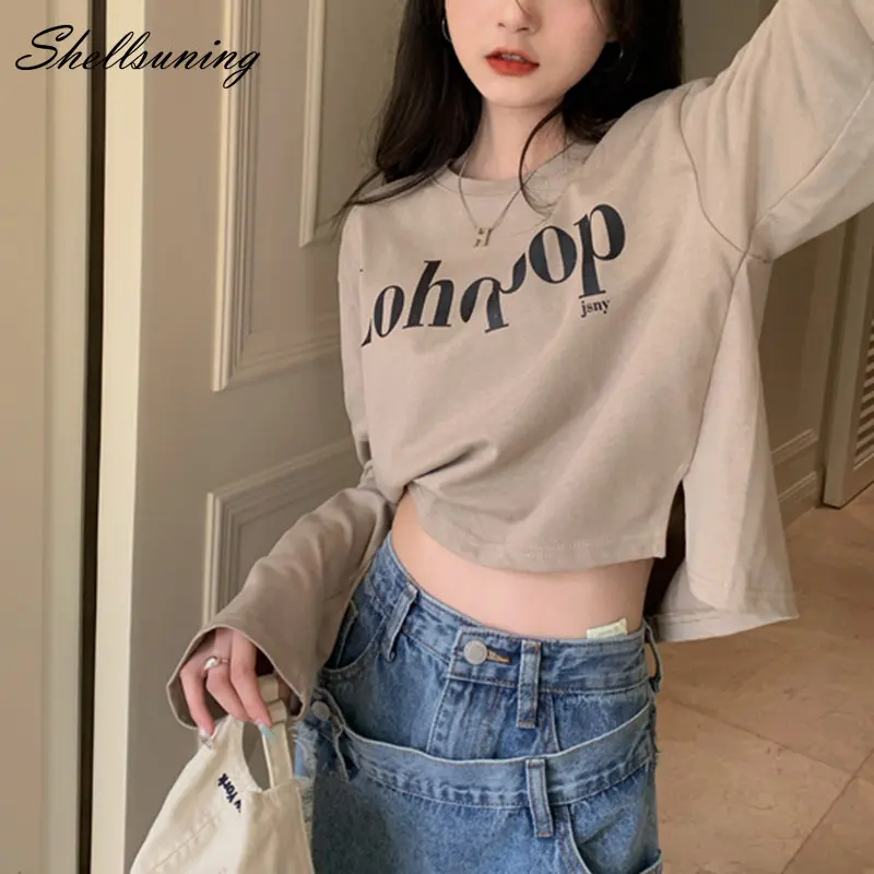 Shellsuning Loose Cropped Letter Printed Long Sleeve T-shirt Women Fashion Temperament Streetwear Pullover Female Simple Tops
Shellsuning Loose Cropped Letter Printed Long Sleeve T-shirt Women Fashion Temperament Streetwear Pullover Female Simple Tops