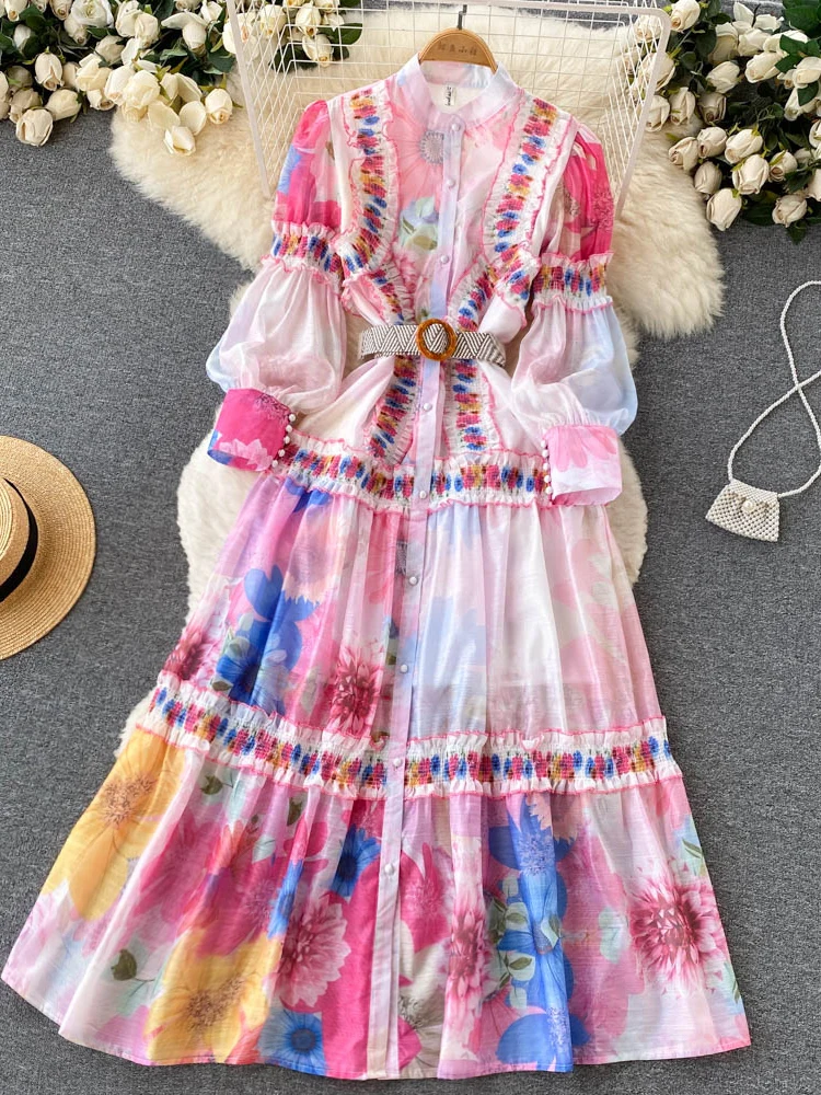 Autumn Winter Dress Ethnic Style Lantern Sleeve Dress French Waist Thin Printing Temperament A-line Long Vestidos Women D1648
Autumn Winter Dress Ethnic Style Lantern Sleeve Dress French Waist Thin Printing Temperament A-line Long Vestidos Women D1648