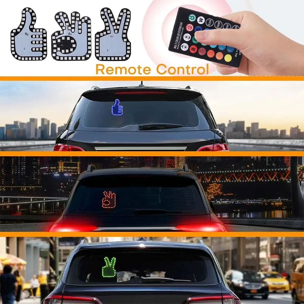 

Universal Fun Car Gesture Light Finger LED Light With Remote Car Gadgets & Road Rage Sign Funny Rear Window Sign Car Accessories