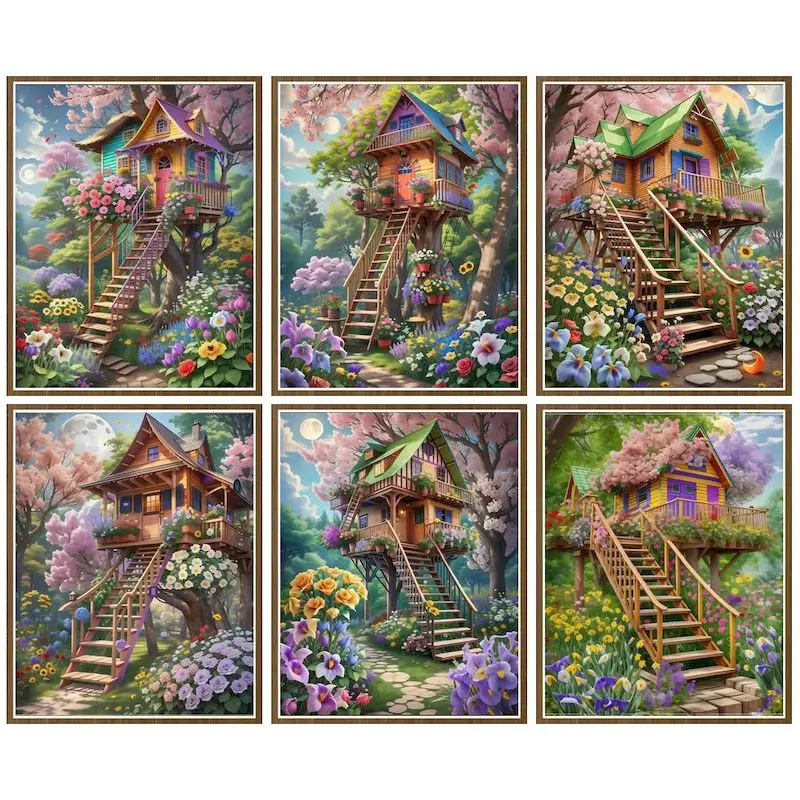 

CHENISTORY DIY Pictures By Number Flower Attic Scenery Kits HandPainted Gift Painting By Numbers Drawing On Canvas Home Decor