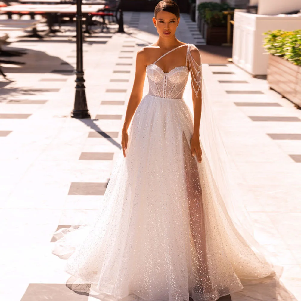 Glitter Sequined Wedding Dress For Bride 2022 Sweetheart One Shoulder A-Line Bridal Gowns Bohemian Exquisite Vestido De Novia
Glitter Sequined Wedding Dress For Bride 2022 Sweetheart One Shoulder A-Line Bridal Gowns Bohemian Exquisite Vestido De Novia