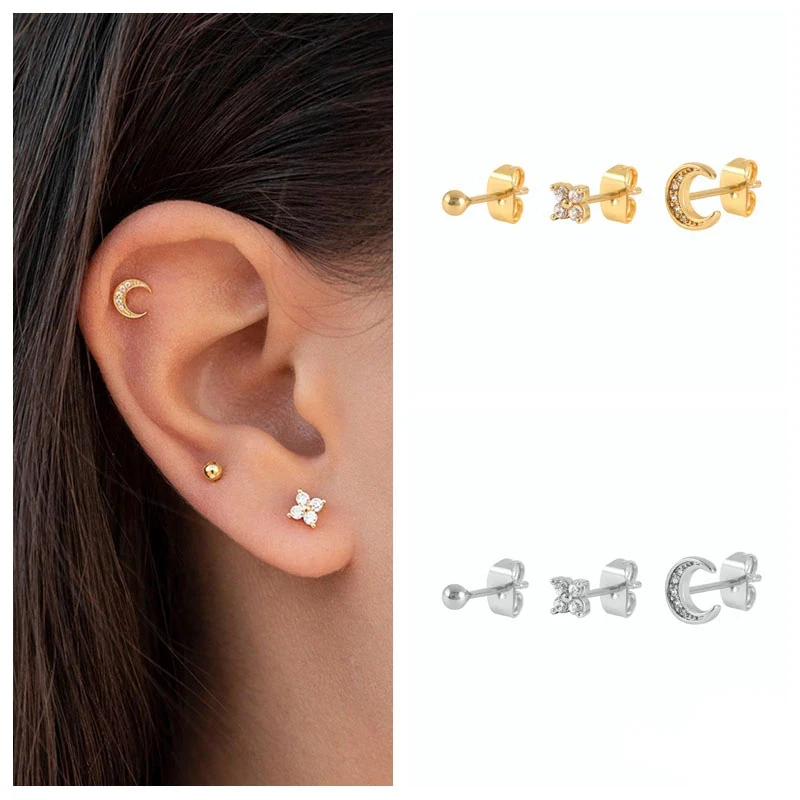 GS Gold Color Silver Color Stud Earrings Set For Women Dainty White Zircon Moon Flower Ball Beads Ear Studs Pendientes 3PCs/Set
GS Gold Color Silver Color Stud Earrings Set For Women Dainty White Zircon Moon Flower Ball Beads Ear Studs Pendientes 3PCs/Set