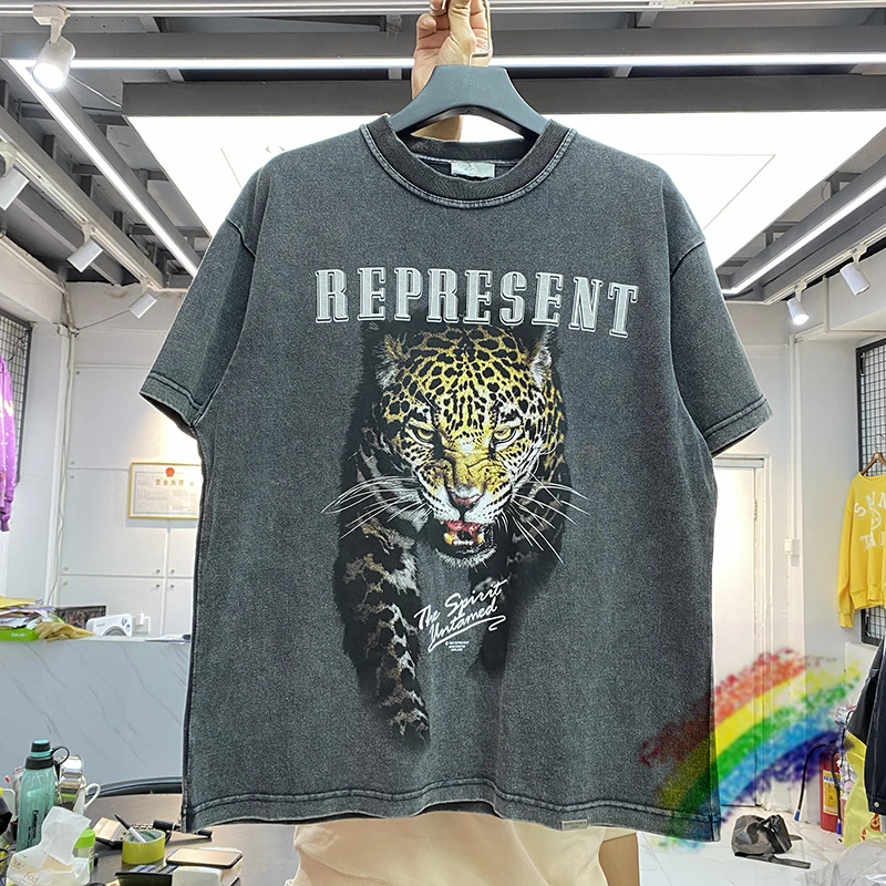 Vintage Represent T shirt THE SPIRIT UNTAMED Men Women Best Quality Leopard Graphic Represent Tee Wash Tops Short Sleeve
Vintage Represent T shirt THE SPIRIT UNTAMED Men Women Best Quality Leopard Graphic Represent Tee Wash Tops Short Sleeve