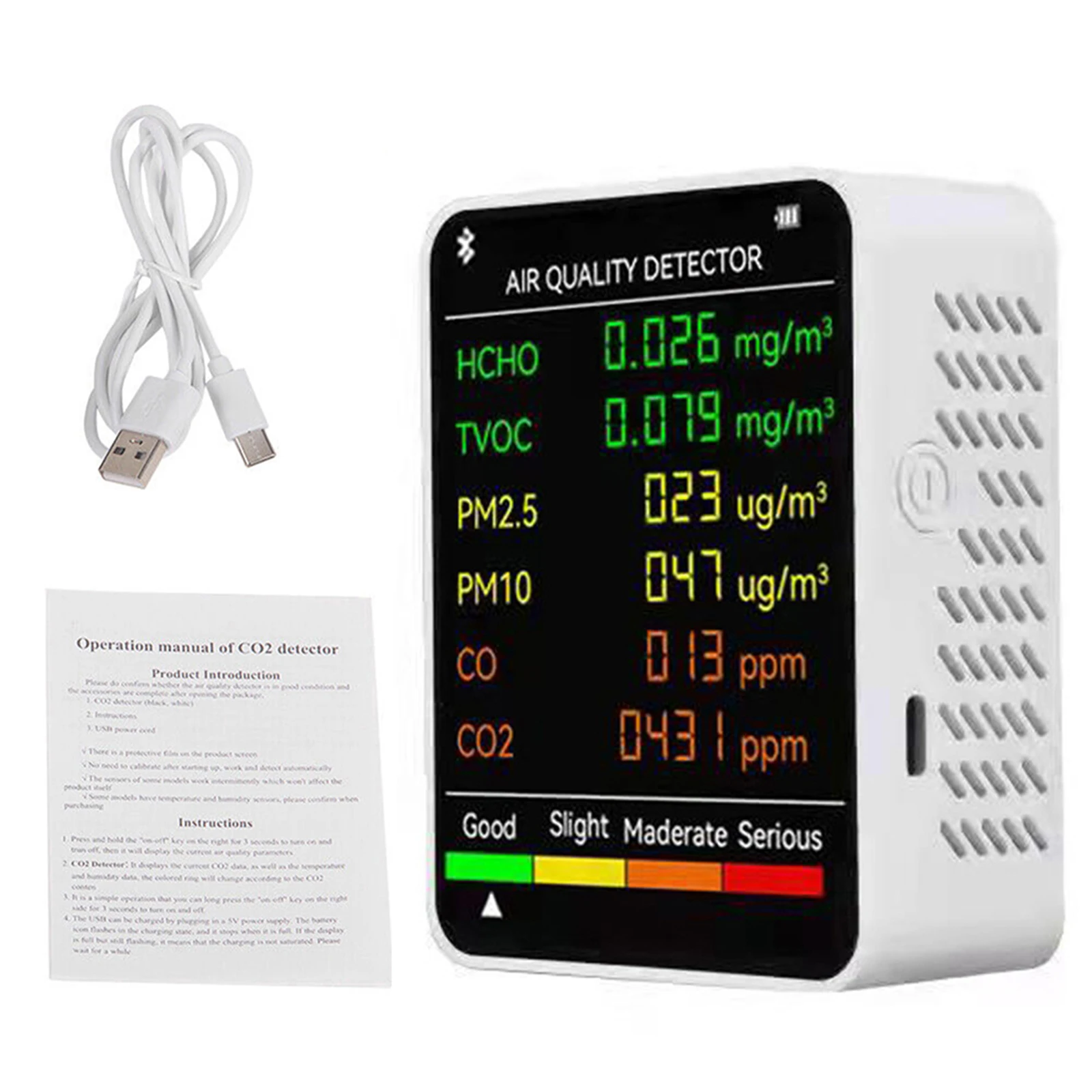 6 In 1 C02 Meter PM2.5 PM10 HCHO TVOC CO2 Multifunctional Air Quality Formaldehyde Tester Digital Temperature Humidity Tester
6 In 1 C02 Meter PM2.5 PM10 HCHO TVOC CO2 Multifunctional Air Quality Formaldehyde Tester Digital Temperature Humidity Tester