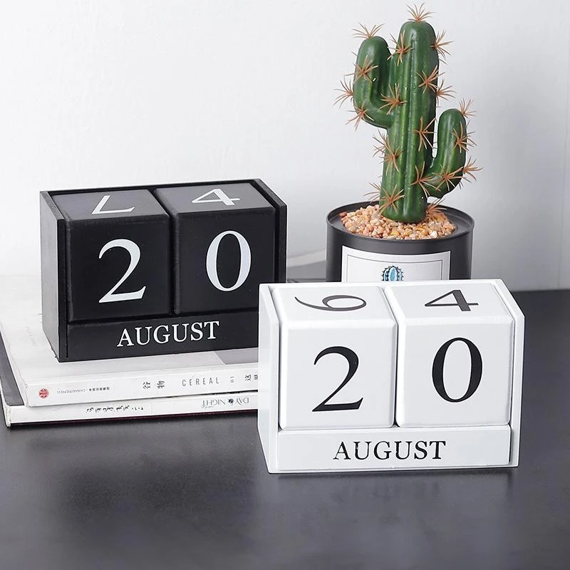 

Creative Vintage Wooden Perpetual Desk Calendar Block Planner Permanent Desktop Organizer DIY Agenda