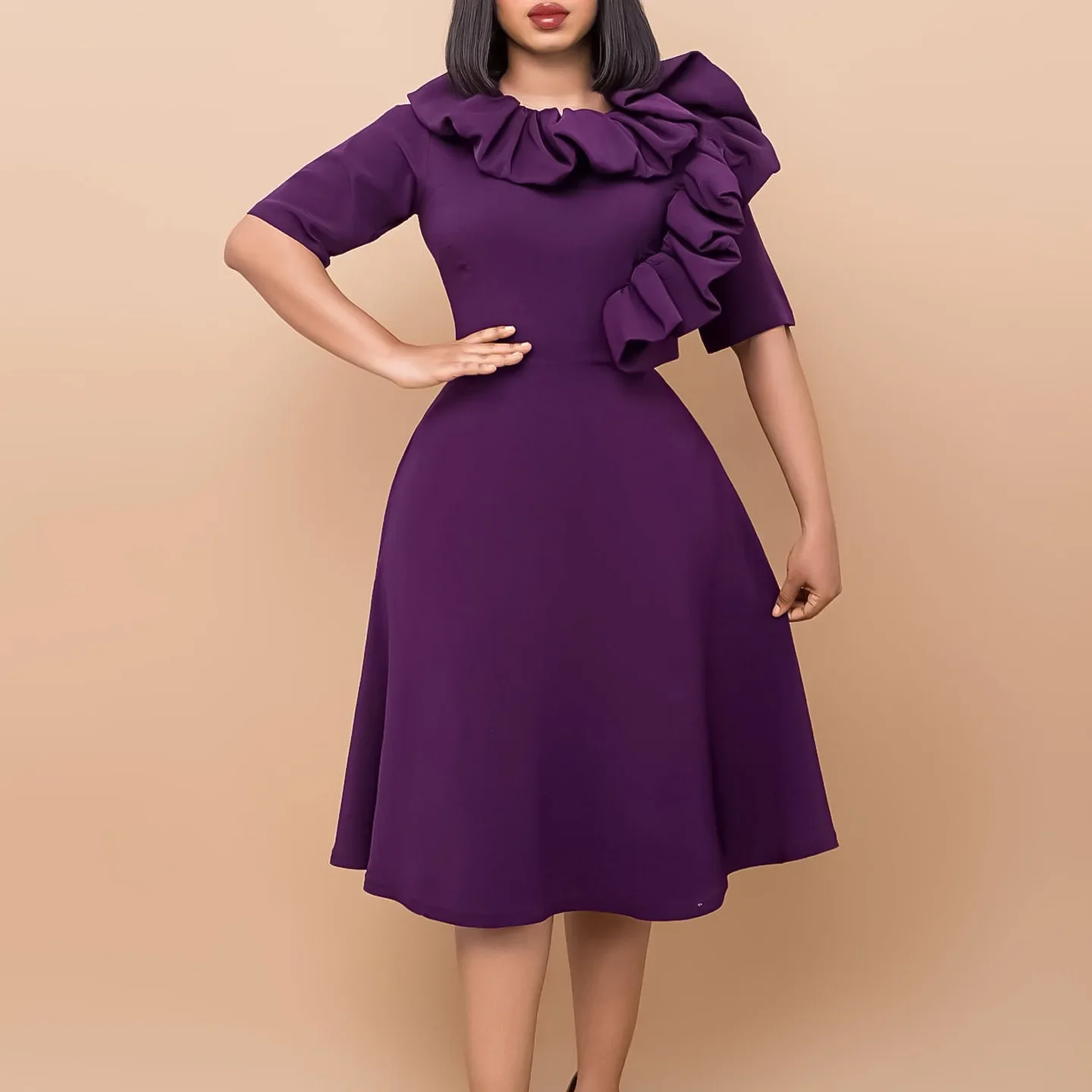 Fashionable and Elegant Solid Color Flare Dress with Ruffles womens plus size party dress
Fashionable and Elegant Solid Color Flare Dress with Ruffles womens plus size party dress