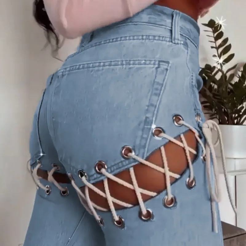 Sexy Hollow Drawstring Jeans Light-colored High-waisted Straps Washed Trousers Casual Skinny Pants for Women Fashion Clothes
Sexy Hollow Drawstring Jeans Light-colored High-waisted Straps Washed Trousers Casual Skinny Pants for Women Fashion Clothes