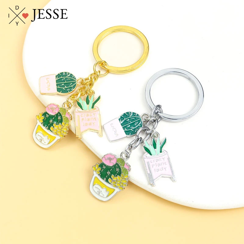 Enamel Crazy Plant Lady Keychains Green Potted Cactus Flower Keyring for Women Men Bag Car Key Chain Handmade Jewelry Wholesales
Enamel Crazy Plant Lady Keychains Green Potted Cactus Flower Keyring for Women Men Bag Car Key Chain Handmade Jewelry Wholesales