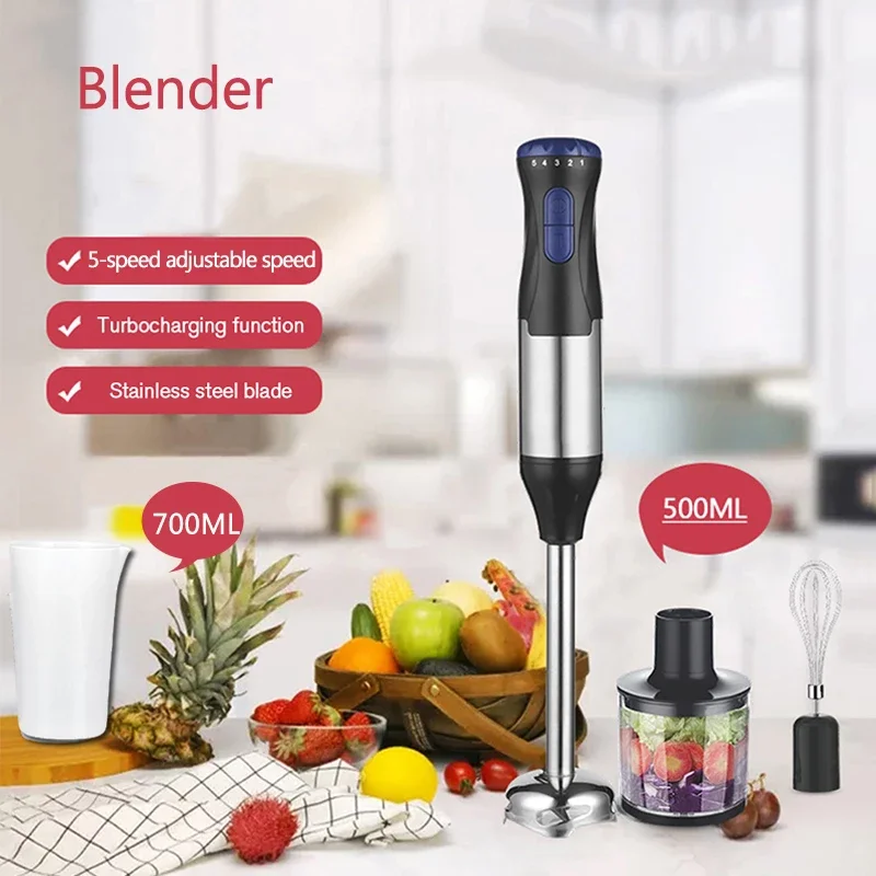 

Immersion Hand Blender, 4-in-1 5 Speed Stainless Steel Handheld Stick Blender,600ml Mixing Beaker and 500ml Food Processor