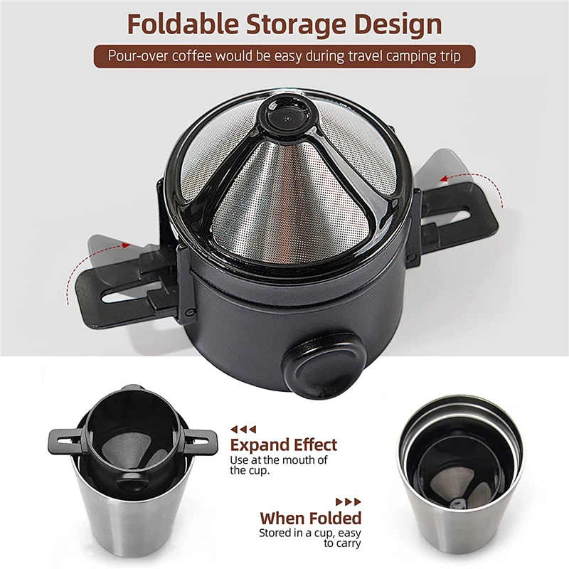 Foldable Portable Stainless Steel Coffee Filter Maker Drip Tea Holder Reusable Paperless Pour Over Double-deck Dripper Tools
Foldable Portable Stainless Steel Coffee Filter Maker Drip Tea Holder Reusable Paperless Pour Over Double-deck Dripper Tools