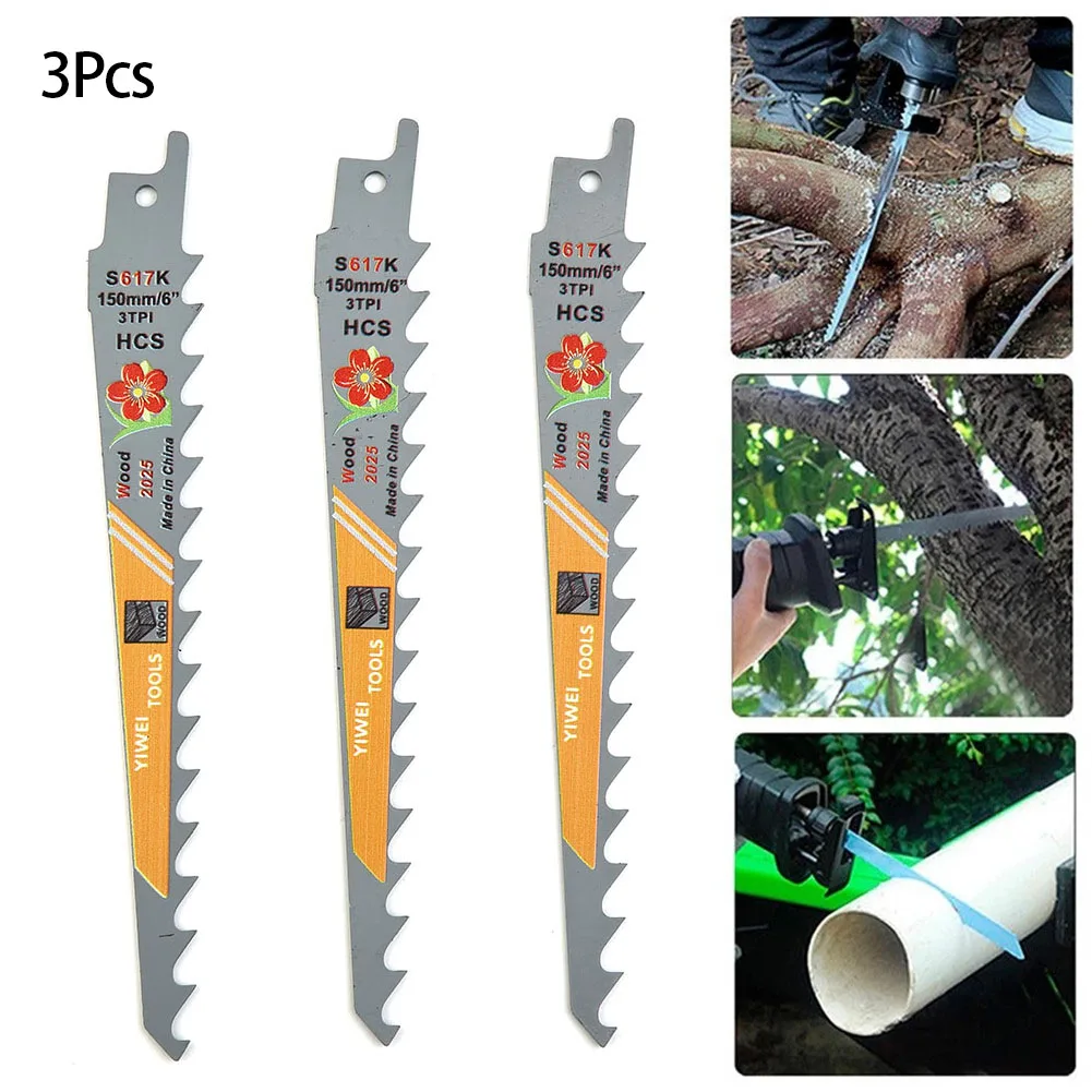 

3pcs 150mm 6 Inches 3 TPI HCS Saw Blades Pruning Reciprocating For Pruning Green Wood Cutting Wood Equipment DIY Tools