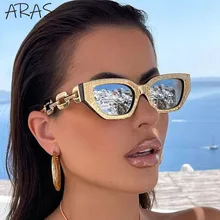 Fashion Small Cat Eye Sunglasses Women Trending Product 2023 Luxury Brand Cateye Chain Leg Sun Glasses Ladies Black Shades UV400