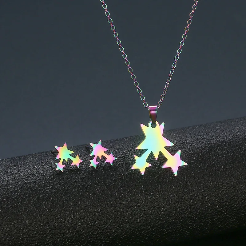 Stainless Steel Colorful Star Pendant Chain Necklace Stud Earring for Women Party Birthday Fashion Jewelry Set Gift
Stainless Steel Colorful Star Pendant Chain Necklace Stud Earring for Women Party Birthday Fashion Jewelry Set Gift