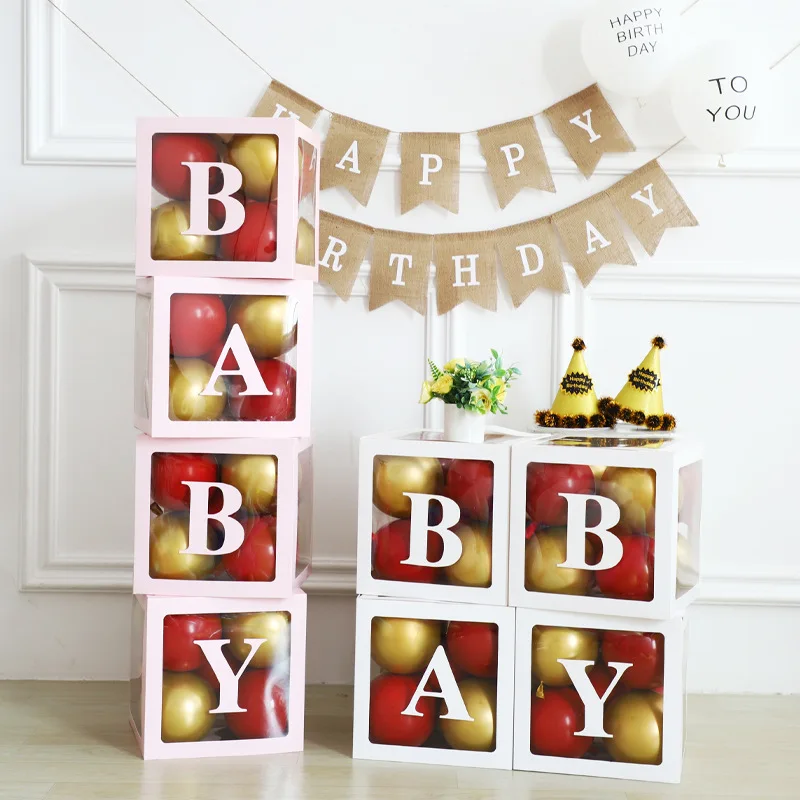 

Customized Transparent Letter Baby Shower Birthday Wedding Alphabet Name Balloon Box 1st Kids Girl Boy Party Decorations
