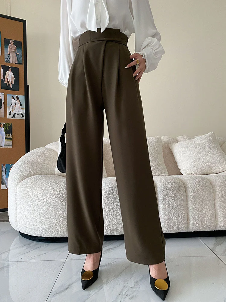 Женские Плиссированные широкие брюки, черные и серые длинные свободные брюки с высокой талией, весна-осень 2022, C994