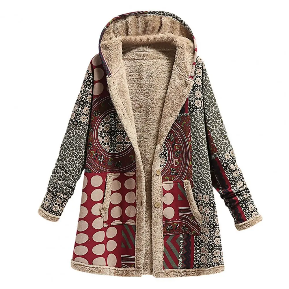 Women Overcoat Keep Warm Hooded Polyester Ethnic Pattern Winter Coat for Daily Wear
Women Overcoat Keep Warm Hooded Polyester Ethnic Pattern Winter Coat for Daily Wear