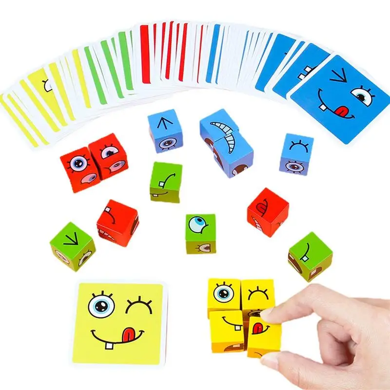 

Montessori Building Blocks Wooden Expressions Matching Block Building Cubes Children Match Puzzles Expression Toys Board Games