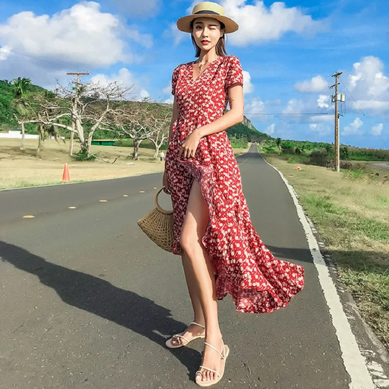 Summer Holiday Beach Dresses For Women 2023 V-Neck Floral Print Chiffon Long Dress Ruffle Irregular Casual Robe Vestido Feminino
Summer Holiday Beach Dresses For Women 2023 V-Neck Floral Print Chiffon Long Dress Ruffle Irregular Casual Robe Vestido Feminino