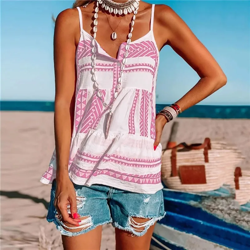 

Button printing chiffon beach stripe female condole belt unlined upper garment of summer women's dress