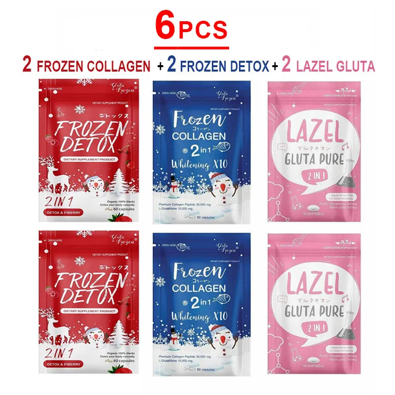 6 X Frozen Collagen Frozen Detox Lazel Gluta Pure Whitening Skin Glutathione Reduce Acne Dark Spots Slim Reducing Belly Flat 
6 X Frozen Collagen Frozen Detox Lazel Gluta Pure Whitening Skin Glutathione Reduce Acne Dark Spots Slim Reducing Belly Flat