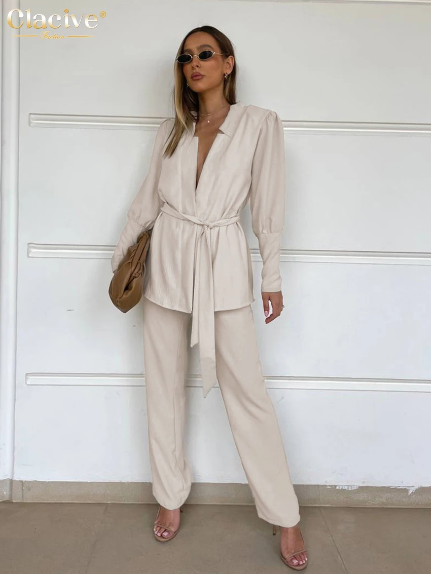 Clacive Fashion Loose Apricot Two Piece Set For Women Elegant Long Sleeve Lace-up Shirts With High Waist Office Lady Pants Set
Clacive Fashion Loose Apricot Two Piece Set For Women Elegant Long Sleeve Lace-up Shirts With High Waist Office Lady Pants Set