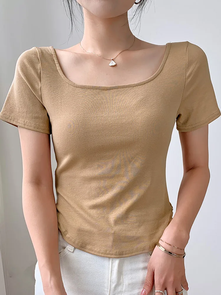Summer Solid Color Cotton Square-neck Short-sleeved T-shirt Women's New Western Style White Inner All-match BottomingTees F012
Summer Solid Color Cotton Square-neck Short-sleeved T-shirt Women's New Western Style White Inner All-match BottomingTees F012