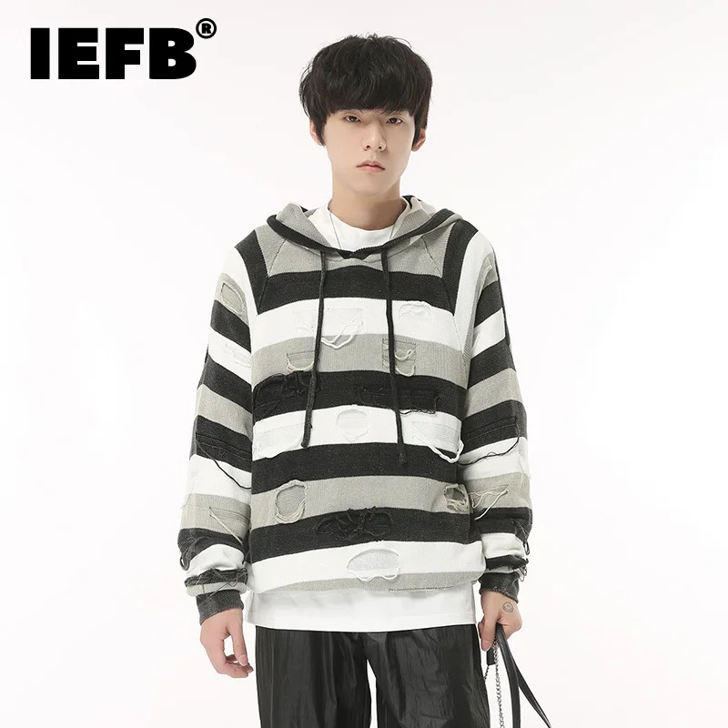 IEFB Stripe Hooded Sweater Stylish Men's Autumn New Worn Out Casual Sweatshirt Korean Style Loose Hole Streetwear Hoodies 9C1398
IEFB Stripe Hooded Sweater Stylish Men's Autumn New Worn Out Casual Sweatshirt Korean Style Loose Hole Streetwear Hoodies 9C1398