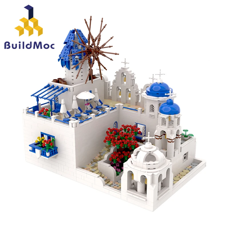 

Greece Santorini Building Kit Famous Tourist Destination Aegean Sea Volcanic Crete Islands Brick Model DIY Kid Toy Birthday Gift