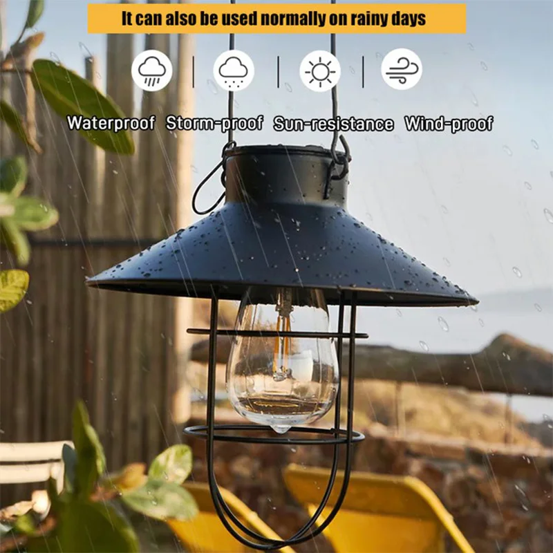 

Retro Solar Lantern Iron Light Hanging Lamp Waterproof Tungsten Lamp Garden Terrace Outdoor Pathway Landscape Solar Lights