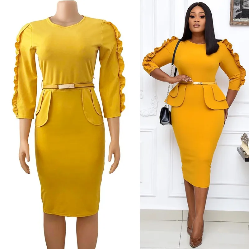 Spring Women 3/4 Sleeve High Waist Ruffles Midi Dress Classy Office Ladies Chic Work Dress
Spring Women 3/4 Sleeve High Waist Ruffles Midi Dress Classy Office Ladies Chic Work Dress