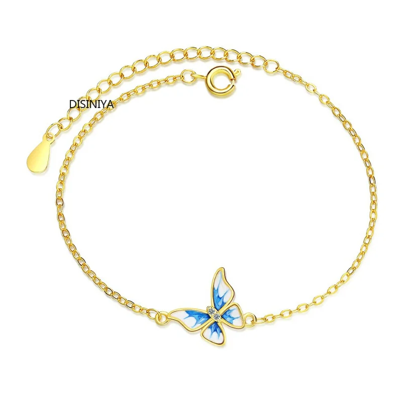 925 Sterling Silver Blue Enamel Elegant Butterfly Zircon Bracelet 18K Gold Bracelet Women's Romantic Exquisite Jewelry
925 Sterling Silver Blue Enamel Elegant Butterfly Zircon Bracelet 18K Gold Bracelet Women's Romantic Exquisite Jewelry
