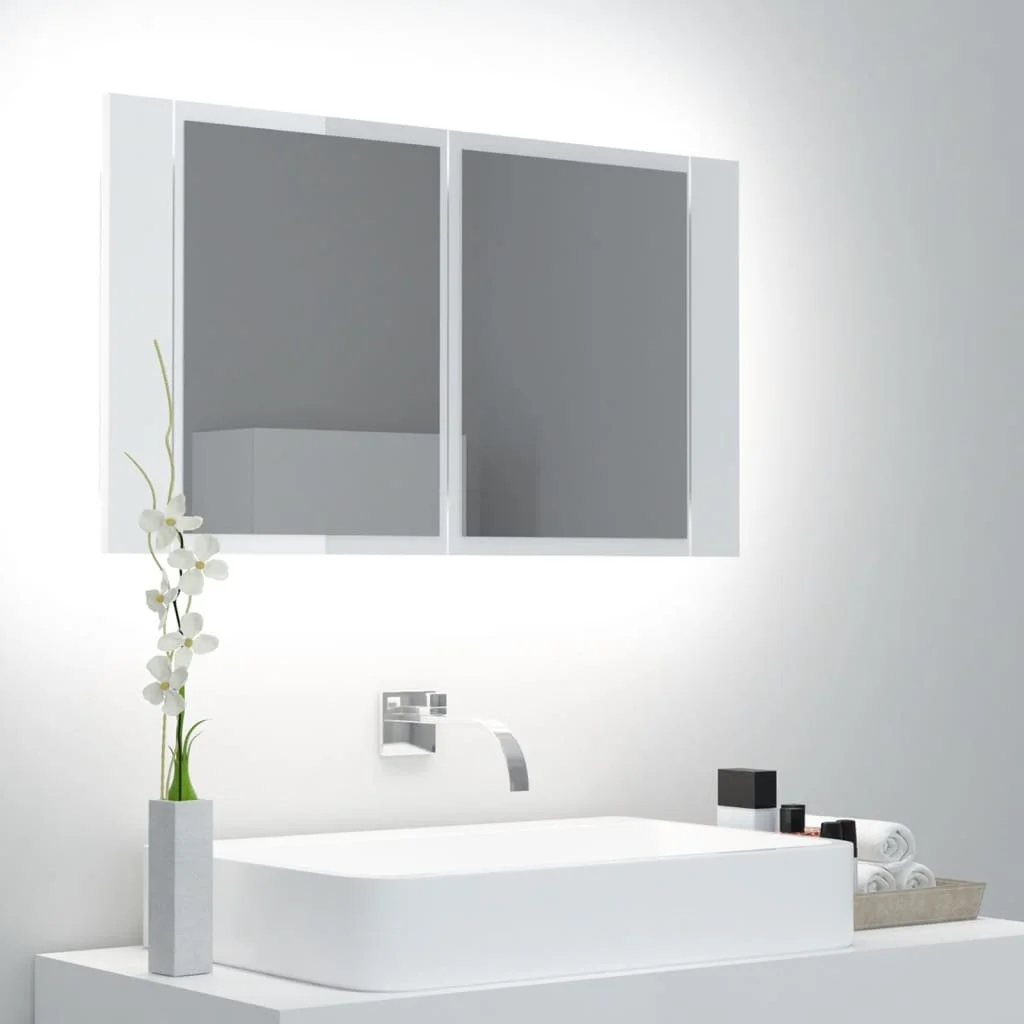 LED Bathroom Cabinet with Mirror, Chipboard Mirror Cabinet, Bathroom Furntain High Gloss White 80x12x45 cm
LED Bathroom Cabinet with Mirror, Chipboard Mirror Cabinet, Bathroom Furntain High Gloss White 80x12x45 cm