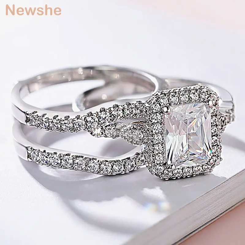 Newshe Grand 1.8Ct AAAAA Grade CZ Emerald Cut Wedding Ring Set for Women Solid 925 Sterling Silver Detachable Guard Band 
Newshe Grand 1.8Ct AAAAA Grade CZ Emerald Cut Wedding Ring Set for Women Solid 925 Sterling Silver Detachable Guard Band