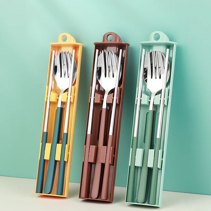 

Portable Stainless Steel Cutlery Set Chopsticks Fork Spoon Travel Camping Picnic Flatware Dinnerware Set Kitchen Tableware