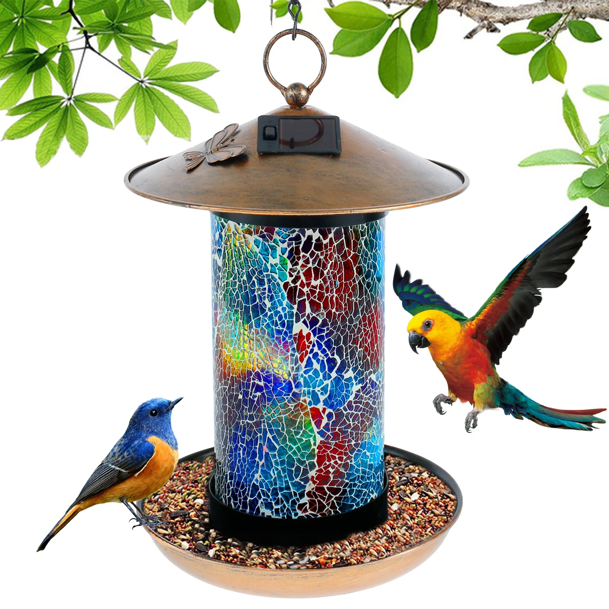 LED Hanging Wild Bird Feeder Solar Powered Bird Bath Seed Tray Outdoor Birdfeeder Solar Garden Light for Yard Balcony Decoration
LED Hanging Wild Bird Feeder Solar Powered Bird Bath Seed Tray Outdoor Birdfeeder Solar Garden Light for Yard Balcony Decoration