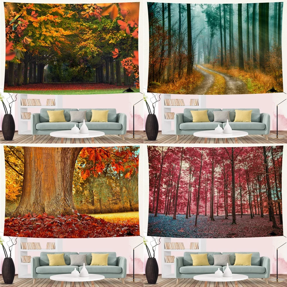 

Fall Forest Leaves Tapestry Wall Hanging Autumn Maple Tree Natural Scenery Home Decor Wall Art Fabric Bedroom Living Room Dorm