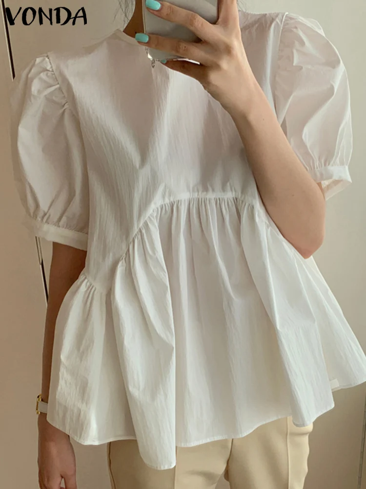 VONDA SummerTunic Tops Women Short Puff Sleeve Solid Color Blouses 2022 Fashion Casual Baggy Ruffled Shirts Pleated Blusas Femme
VONDA SummerTunic Tops Women Short Puff Sleeve Solid Color Blouses 2022 Fashion Casual Baggy Ruffled Shirts Pleated Blusas Femme