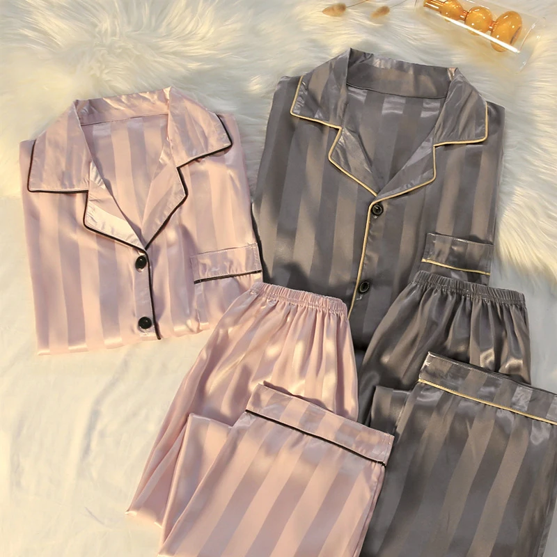Pajamas Sets Light Luxury Silk Women Pajama Spring Autumn Long Sleeve Cardigan Set Fashion Ice Silk Home Clothing
Pajamas Sets Light Luxury Silk Women Pajama Spring Autumn Long Sleeve Cardigan Set Fashion Ice Silk Home Clothing