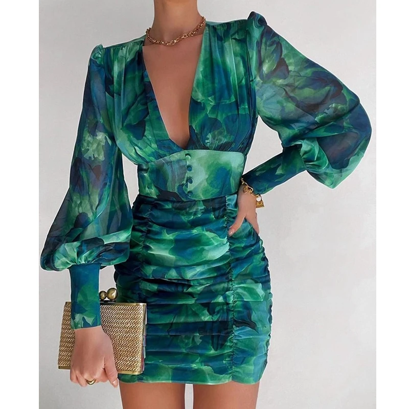 Sexy Bodycon Dress Mini Tight Dress Robe Women Long Sleeve V-neck Tight Arm Covering High Waist Chiffon Printed Dress
Sexy Bodycon Dress Mini Tight Dress Robe Women Long Sleeve V-neck Tight Arm Covering High Waist Chiffon Printed Dress