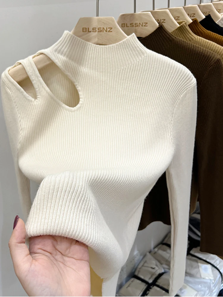 

Осенне-зимние сексуальные женские свитера с вырезами, топы, приталенный винтажный джемпер, мягкий теплый элегантный женский Повседневный пуловер, вязаный свитер
