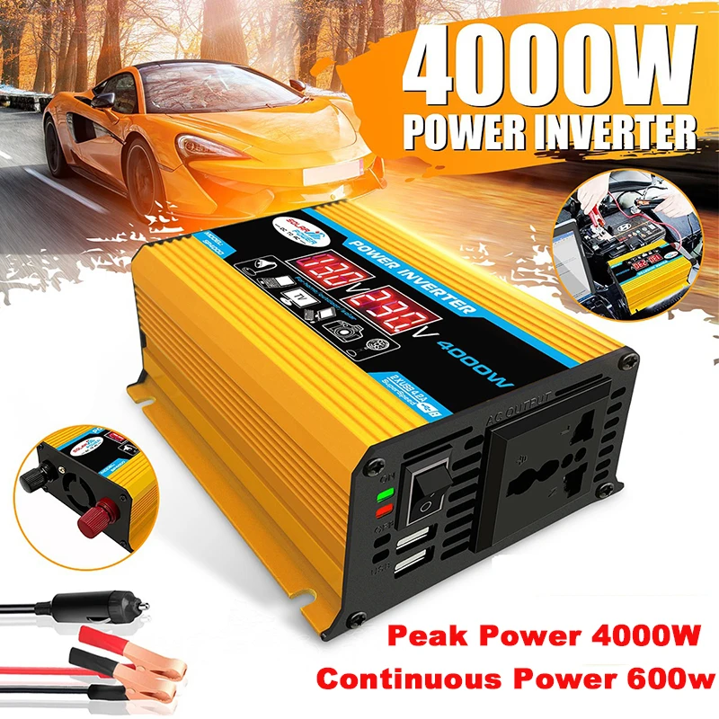 Peak Power 4000W Car Inverter 12V DC To 110V/220V AC Power Converter LED Display Dual USB Modified Sine Wave Car Inverter
Peak Power 4000W Car Inverter 12V DC To 110V/220V AC Power Converter LED Display Dual USB Modified Sine Wave Car Inverter